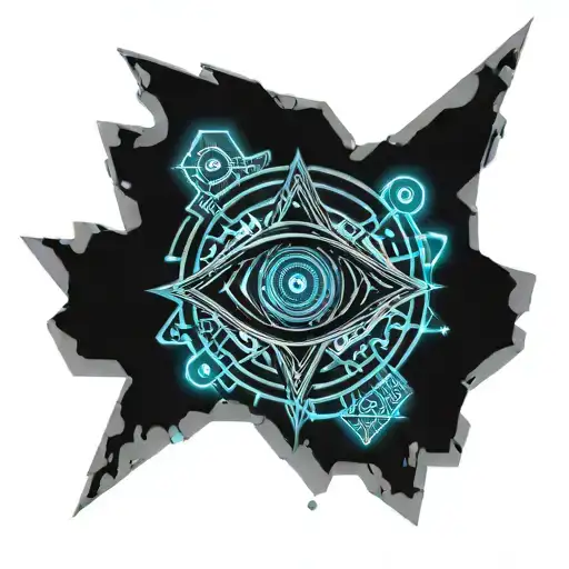 blind eye symbol with blue smoke rings tattoo design idea
