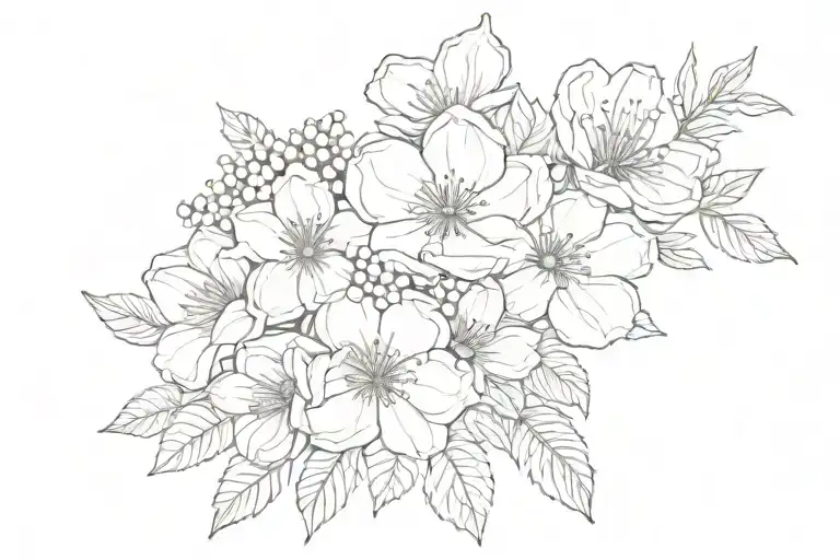 January, February, March, June, July, August, September, October, November, December Birth flower bouquet tattoo design idea