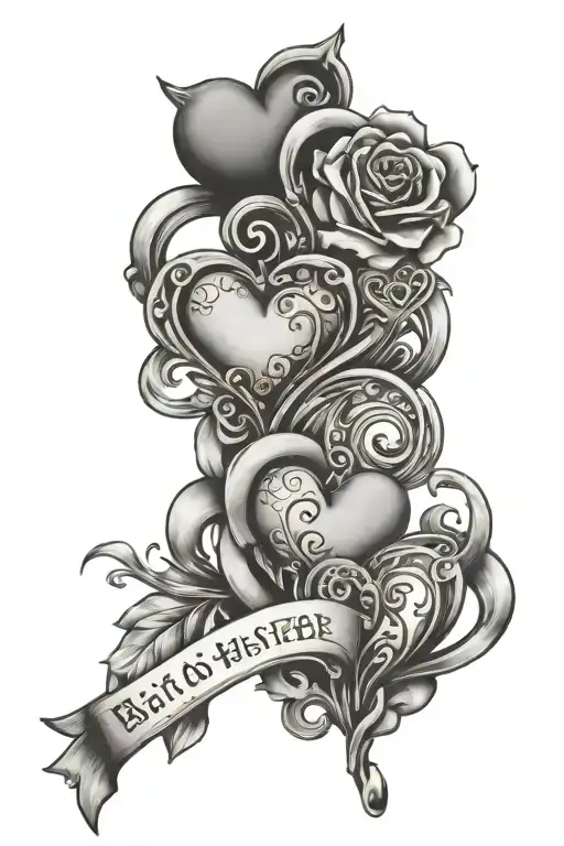 3 names with hearts and there birithdays  tattoo design idea
