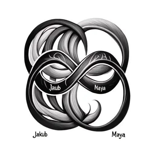 Infinity symbol with the names Jakub and Maya tattoo design idea