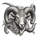 Aries ram like Grond the battering ram from lord of the rings, smoking and metallic tattoo design idea