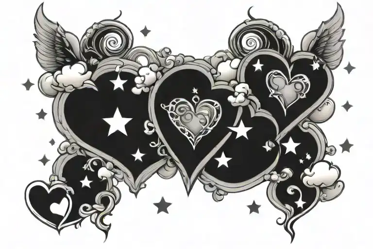 hearts stars clouds tattoo design idea