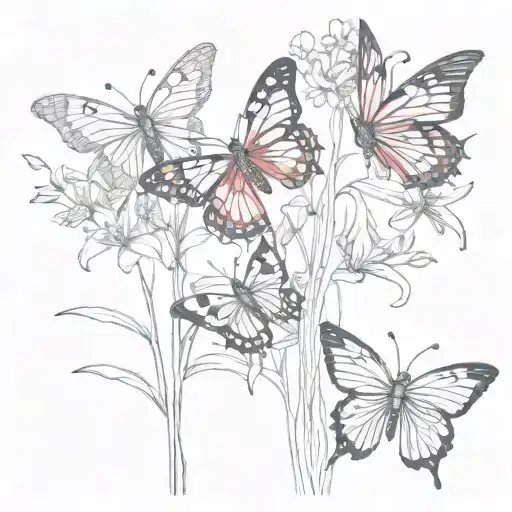 red and black butterflies and lycoris tattoo design idea