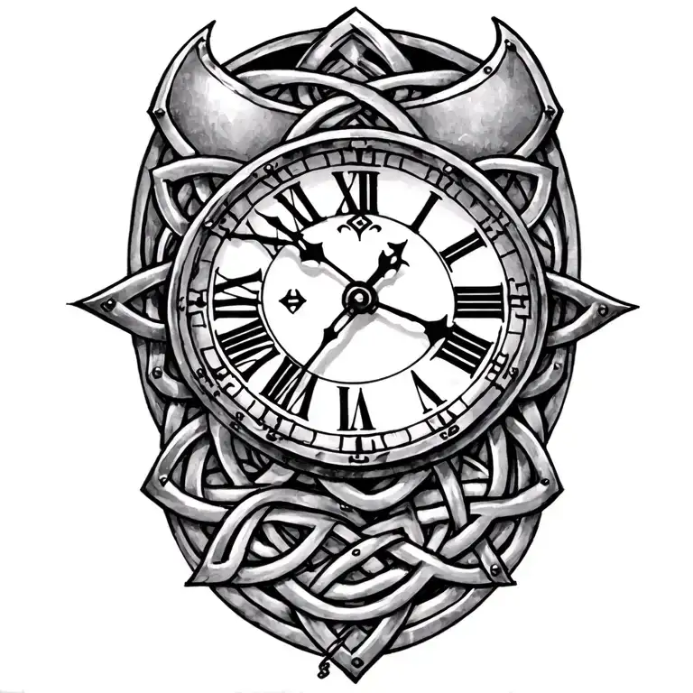 clock face on armor tattoo design featuring Celtic trinity knot  tattoo design idea