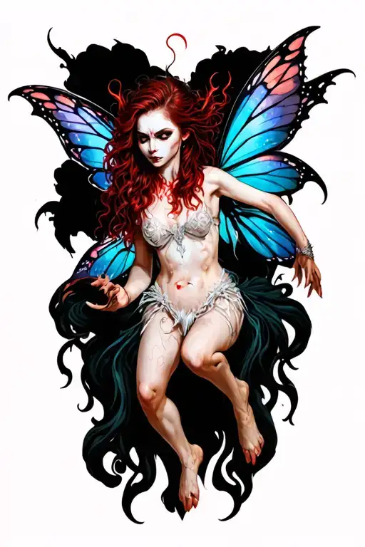 badass vampire fairy flying tattoo design idea