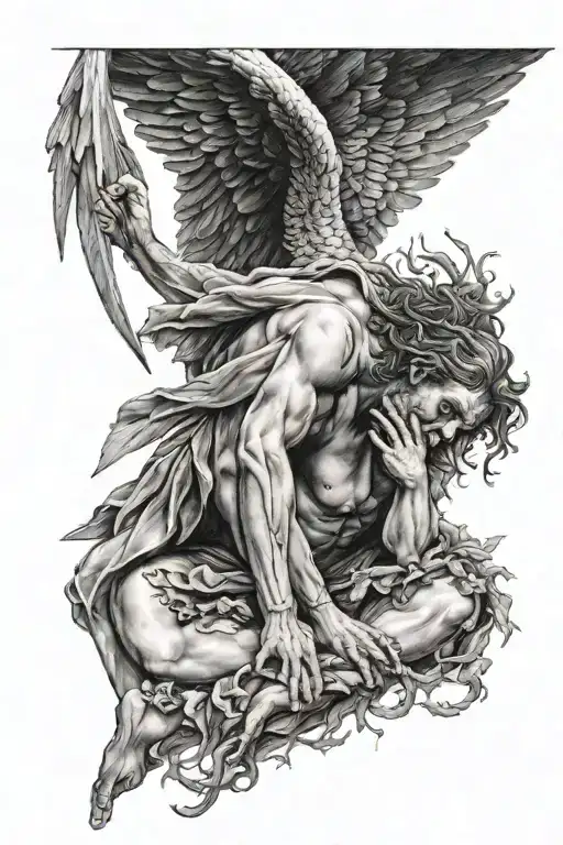 the crying lucifer fallen angel tattoo design idea