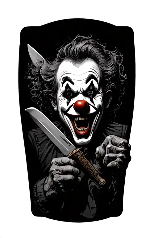 art the clown holding knife laughing tattoo design idea