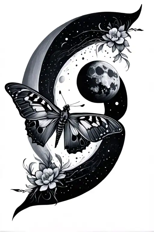 lunar moth and moon phase design spine tattoo tattoo design idea