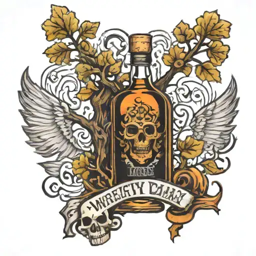 whiskey bottle with treaty oak revival leaving hell tattoo design idea