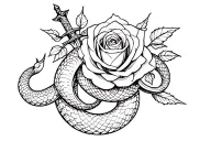 snake and dagger and rose tattoo design idea