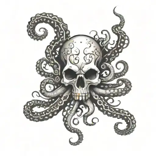 skull and octopus tentacles tattoo design idea