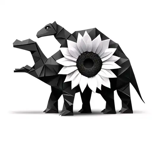 origami Brontosaurus and sunflower tattoo design idea