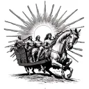 Helios pulling chariot with sun rays tattoo design idea