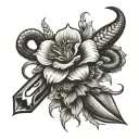 dagger snake flowers tattoo design idea