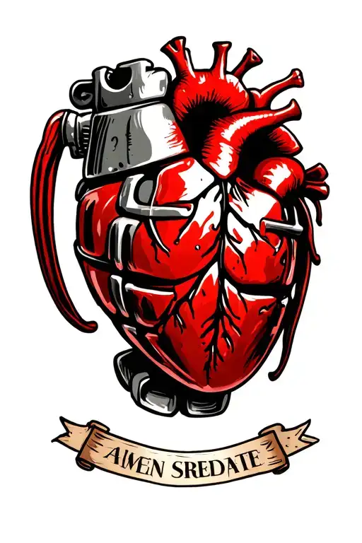 heart grenade tattoo design idea