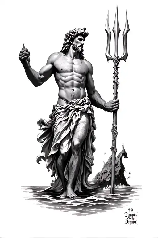 Poseidon holding a trident tattoo design idea