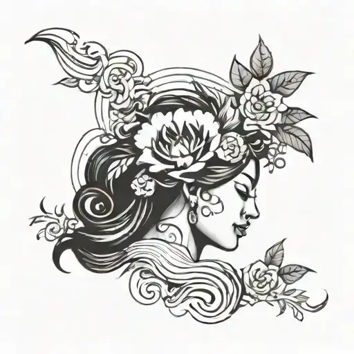 A tattoo design featuring a serene massage scene with flowing energy lines and soothing colors tattoo design idea