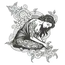 A tattoo design featuring a serene massage scene with flowing energy lines and soothing colors tattoo design idea