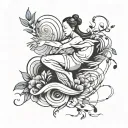 A tattoo design featuring a serene massage scene with flowing energy lines and soothing colors tattoo design idea