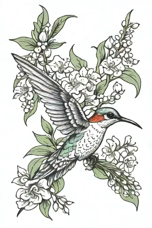 sternum hummingbird lily of the valley flower tattoo design idea
