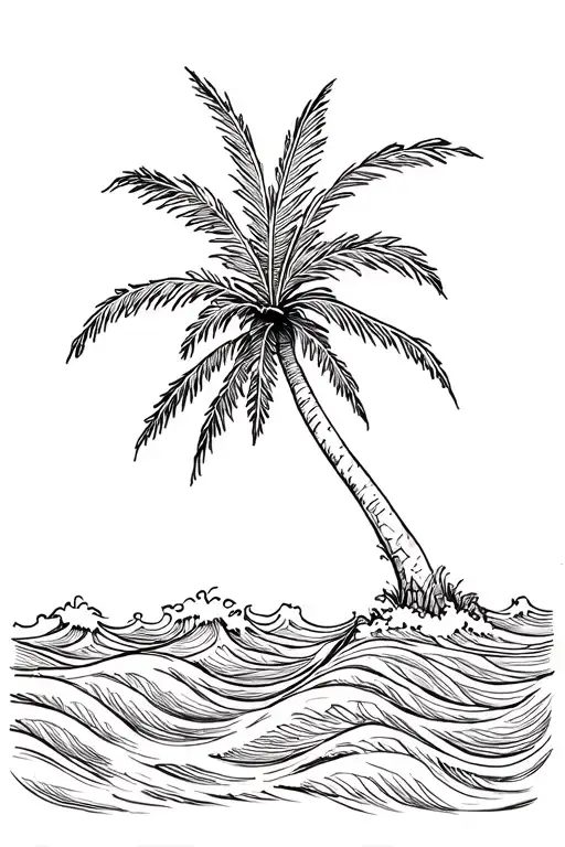Palm tree with waves tattoo design idea