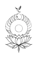 lotus flower with phoenix and moon phases tattoo design idea