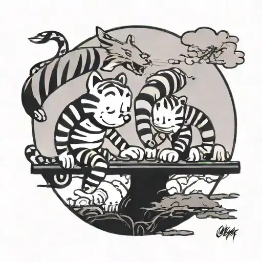 Calvin and Hobbs retro tattoo design idea