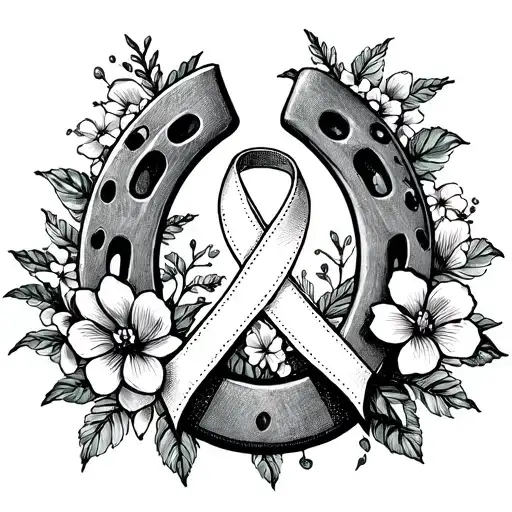 lucky horseshoe with cancer ribbon with flowers simple tattoo design idea