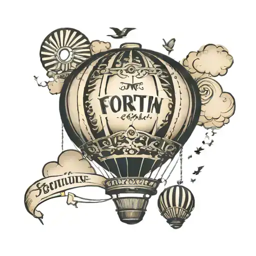Hot Air Balloon with the word "Fortin" on the basket   tattoo design idea