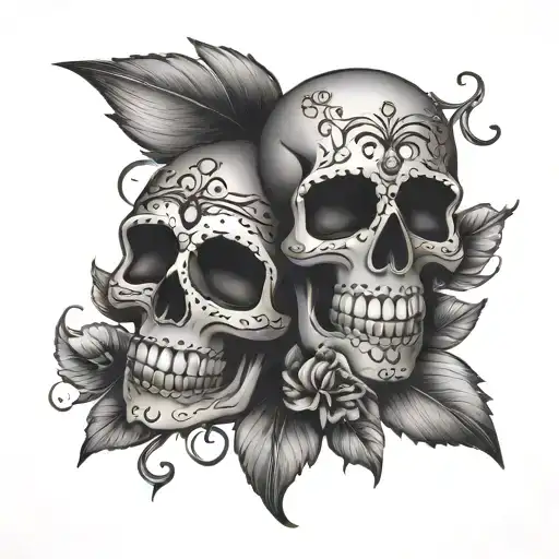 sugar skulls smile and crying tattoo design idea