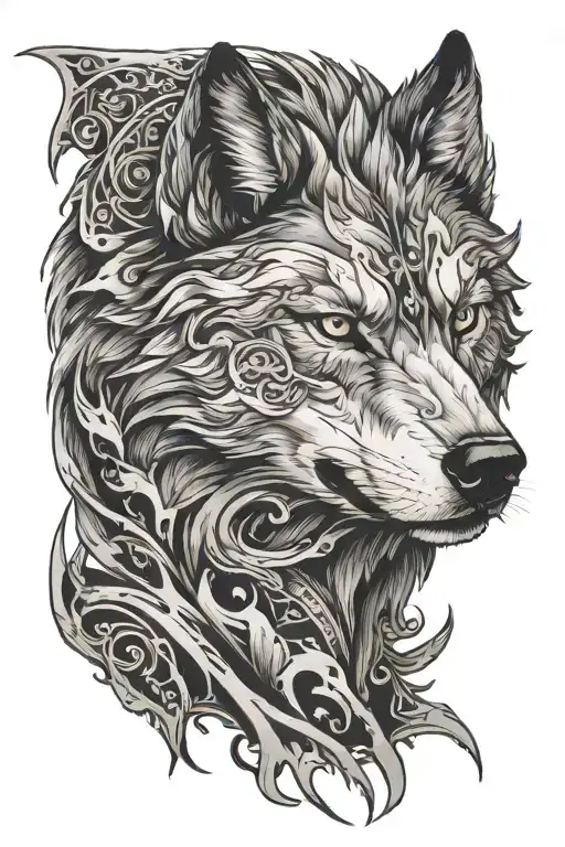 Vi Arcane wolf surrounded tattoo design idea