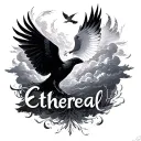 the word ethereal surround by clouds and doves tattoo design idea