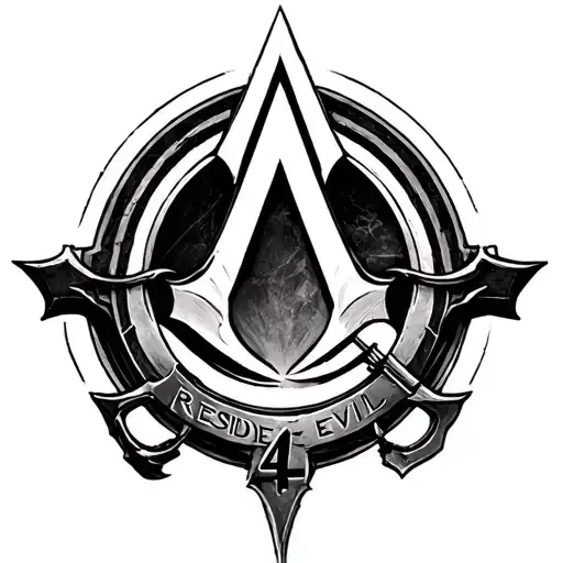 Assassin's creed-logo Resident evil 4 logo incorporated into the design tattoo design idea