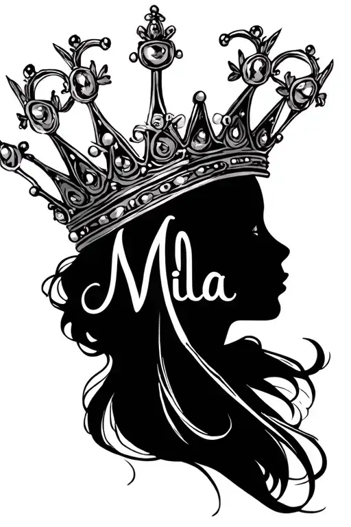 princess crown, mila name with crown tattoo design idea