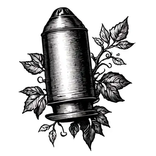 artillery shell with vines and leaves throughout the body tattoo design idea