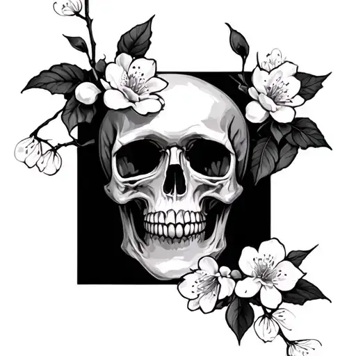 Cherry blossom and skull tattoo design idea