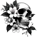 Cherry blossom and skull tattoo design idea