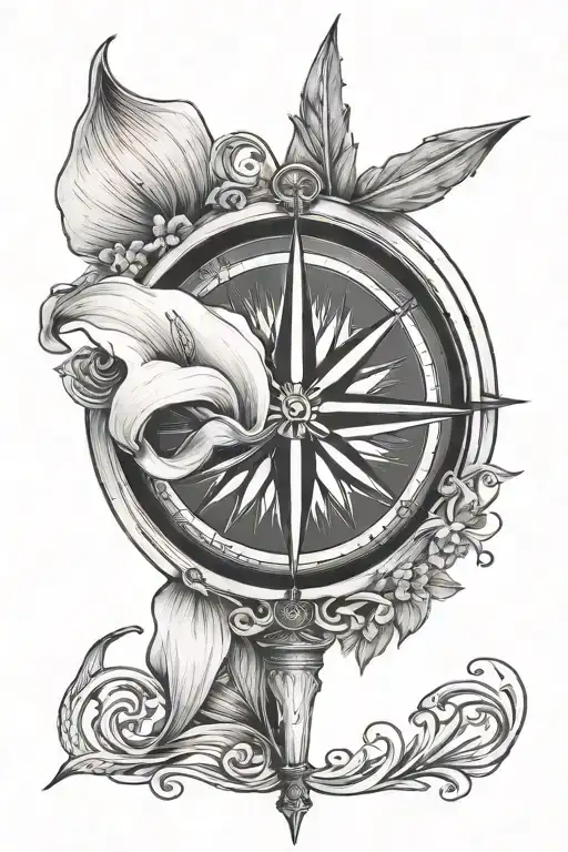 compass calla lilly arrow tattoo design idea