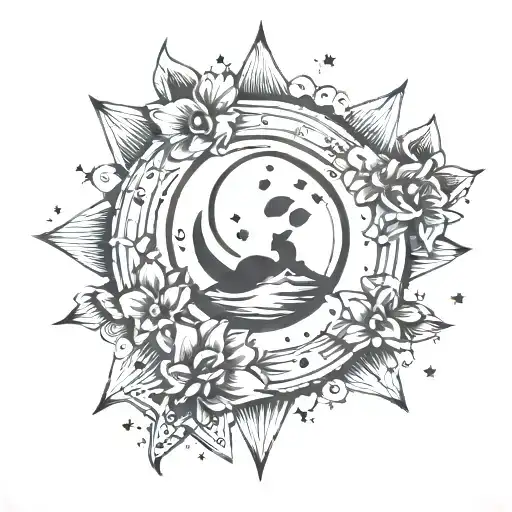 moon,stars,paw print tattoo design idea