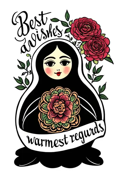 "Best wishes, warmest regards" nesting doll tattoo design idea