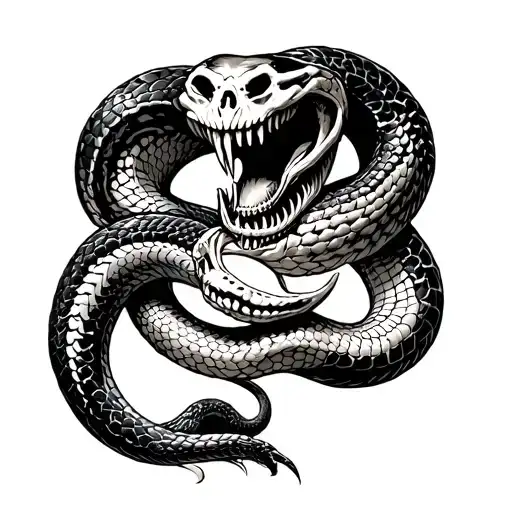 skeletal snake eating itself band around arm tattoo design idea