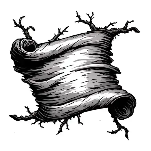 writing scroll made out of tree branches tattoo design idea