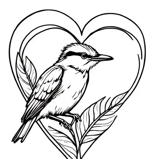 kookaburra in a leaf heart tattoo design idea