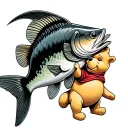 Create me a tattoo with a bass fish & Pooh bear playing tattoo design idea