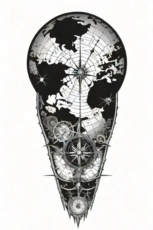 map with compass rose with intricate tattoo design idea