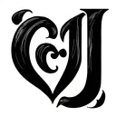 Use the letters "c" and "J" and make a heart shape with these letters tattoo design idea
