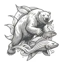 polar bear and fish jumping tattoo design idea