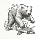 polar bear and fish jumping tattoo design idea