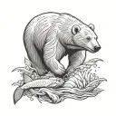 polar bear and fish jumping tattoo design idea