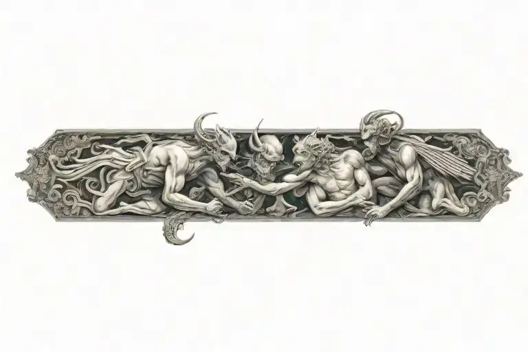  jean delville style with demons fighting each other tattoo design idea